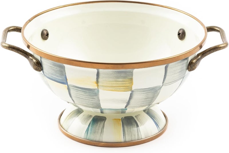 mackenzie childs MACKENZIECHILDS Enamel Bowl Serving Bowl for Entertaining Simply Anything Bowl GrayandWhite Sterling Check - Image 1