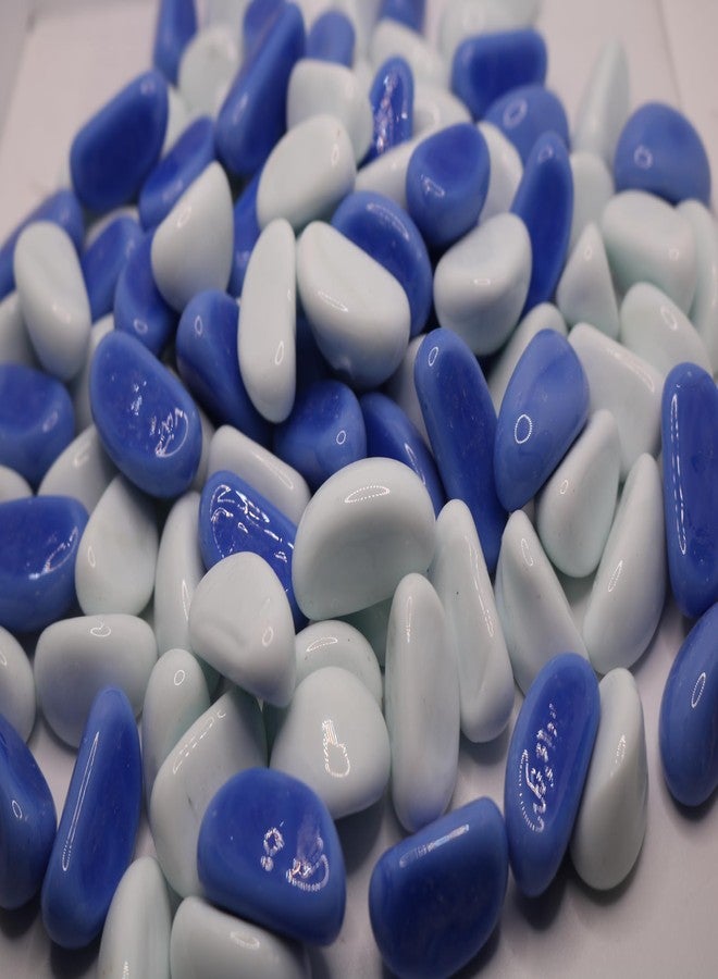 Wowtag Blue and White Glossy Stones for Aquarium, Garden, Plant Pots, Vase fillers, Craft Work, DIY Projects, 1 kg - Image 1