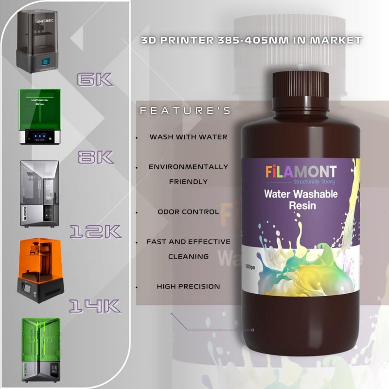 Protomont TECHNOLOGIES رواسب طابعة ثلاثية الأبعاد القابلة للغسل بالماء من FiLAMONT - أبيض (1 كجم) | سهل الاستخدام، رائحة منخفضة، راتنج UV عالي التفاصيل لطابعات LCD/DLP/SLA 405nm - مثالي للنماذج الصغيرة، مشاريع DIY والهوايات - Image 4