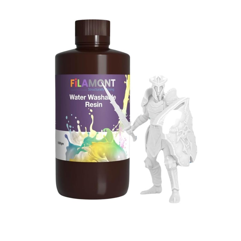 Protomont TECHNOLOGIES رواسب طابعة ثلاثية الأبعاد القابلة للغسل بالماء من FiLAMONT - أبيض (1 كجم) | سهل الاستخدام، رائحة منخفضة، راتنج UV عالي التفاصيل لطابعات LCD/DLP/SLA 405nm - مثالي للنماذج الصغيرة، مشاريع DIY والهوايات - Image 1