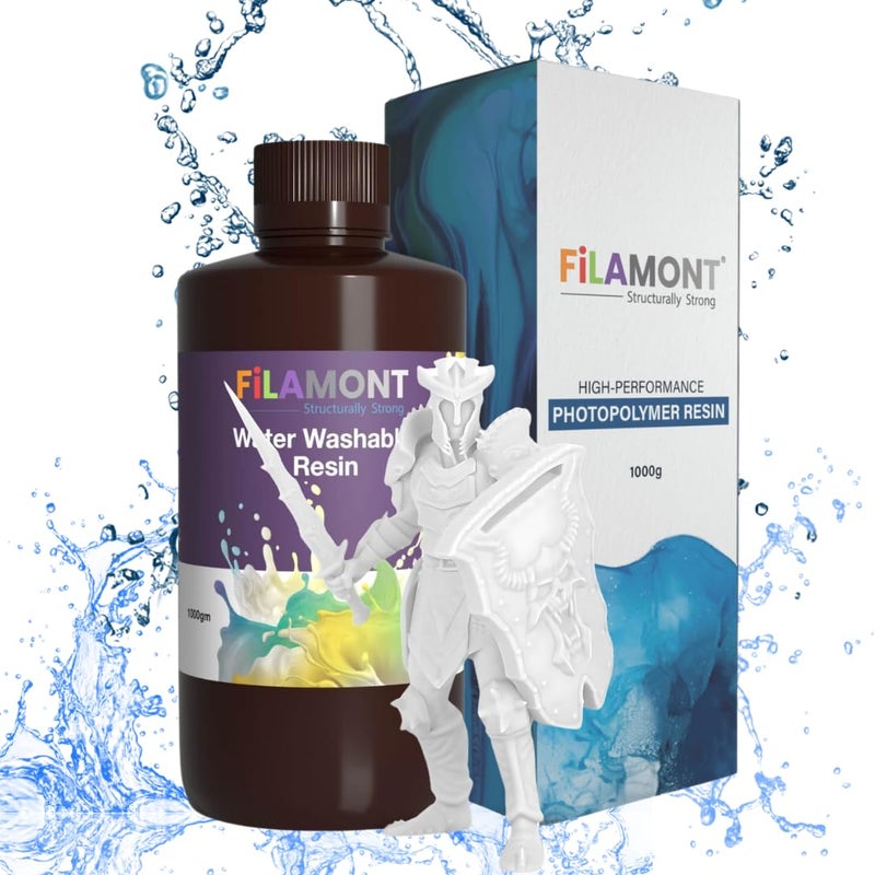 Protomont TECHNOLOGIES رواسب طابعة ثلاثية الأبعاد القابلة للغسل بالماء من FiLAMONT - أبيض (1 كجم) | سهل الاستخدام، رائحة منخفضة، راتنج UV عالي التفاصيل لطابعات LCD/DLP/SLA 405nm - مثالي للنماذج الصغيرة، مشاريع DIY والهوايات - Image 2