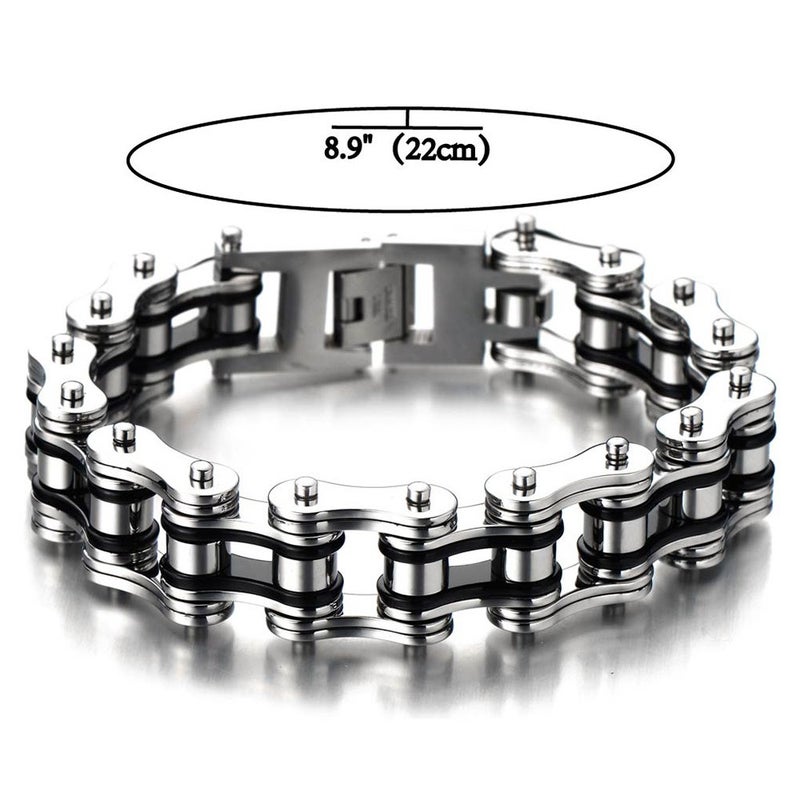 COOLSTEELANDBEYOND Masculine Mens Bike Chain Bracelet of Stainless Steel Silver Black Two-tone Polished - Image 3