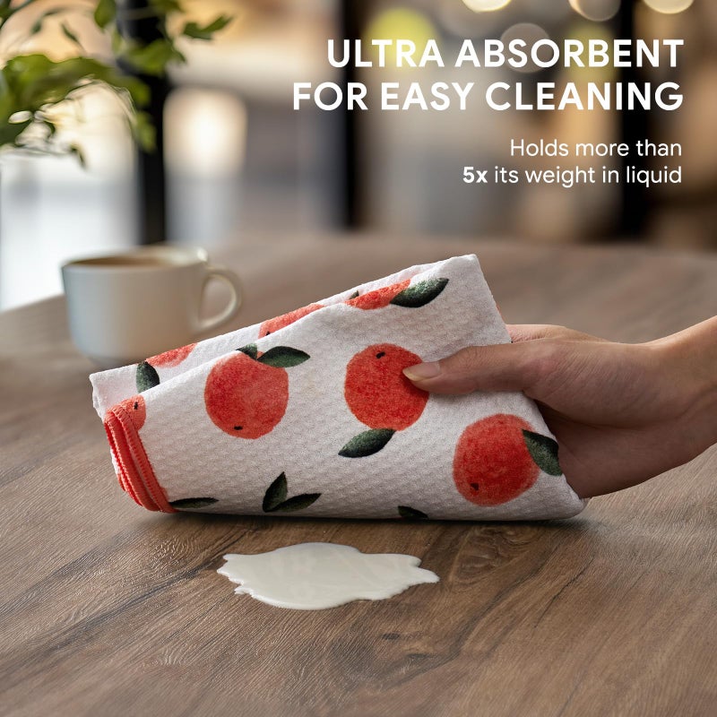 RECYCO Waffle Kitchen Towel Set of 2 - Quick Dry Microfiber Sustainable Dish Towels - Ultra Absorbent Reusable Cleaning Tea Towels - Lightweight Hand Towels,16â€x 28â€, Peachy Leaves - Image 3