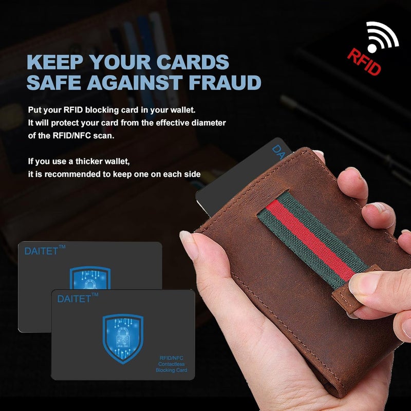 DAITET بطاقات حجب RFID للرجال والنساء، نحيفة، حماية لبطاقات البنك اللاتلامسية NFC وبطاقات الخصم وجواز السفر، حماية كاملة للمحفظة أو الحقيبة، أسود - عبوة من 5 قطع، بسيطة. - Image 4