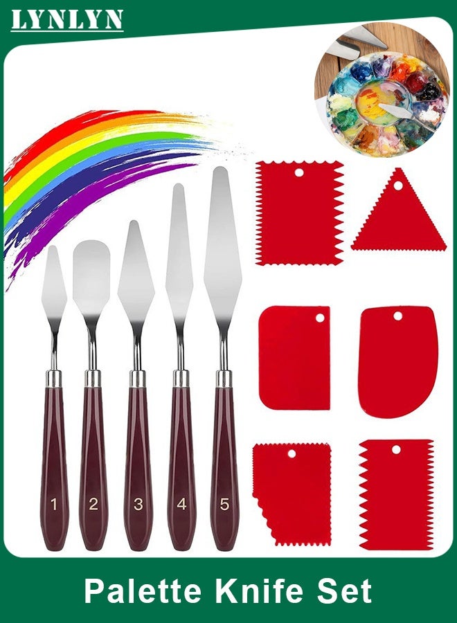 لينلي مجموعة سكاكين رسم من الفولاذ المقاوم للصدأ مكونة من 11 قطعة بمقابض خشبية، أدوات رسم زيتية وأكريليك للرسم على القماش، والألوان المائية، ومزج الألوان، وتطبيق الطلاء السميك - Image 1