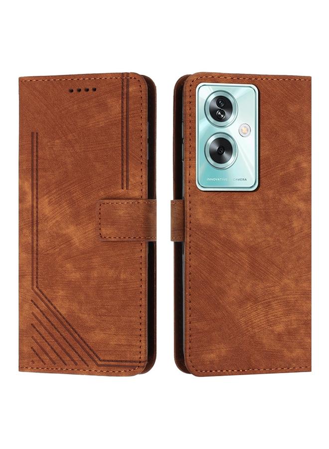 Green Tiger For OPPO A79 5G Skin Feel Stripe Pattern Leather Phone Case with Lanyard(Brown)