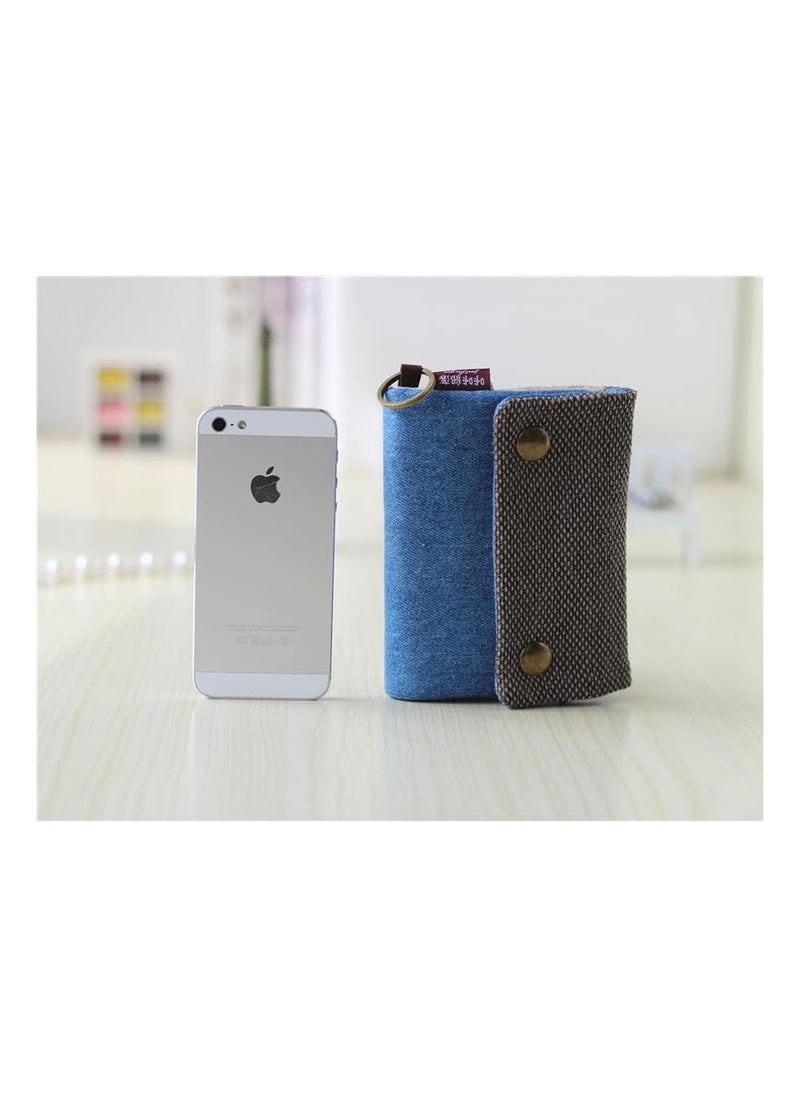KASTWAVE - Unisex 3 Fold Canvas Wallets, Credit Card Wallet Zipper Card Bag, Button Closure Change Coin Purse Folding Short Wallet with Key Ring, Keychain Wallet for Women and Mens - Image 1