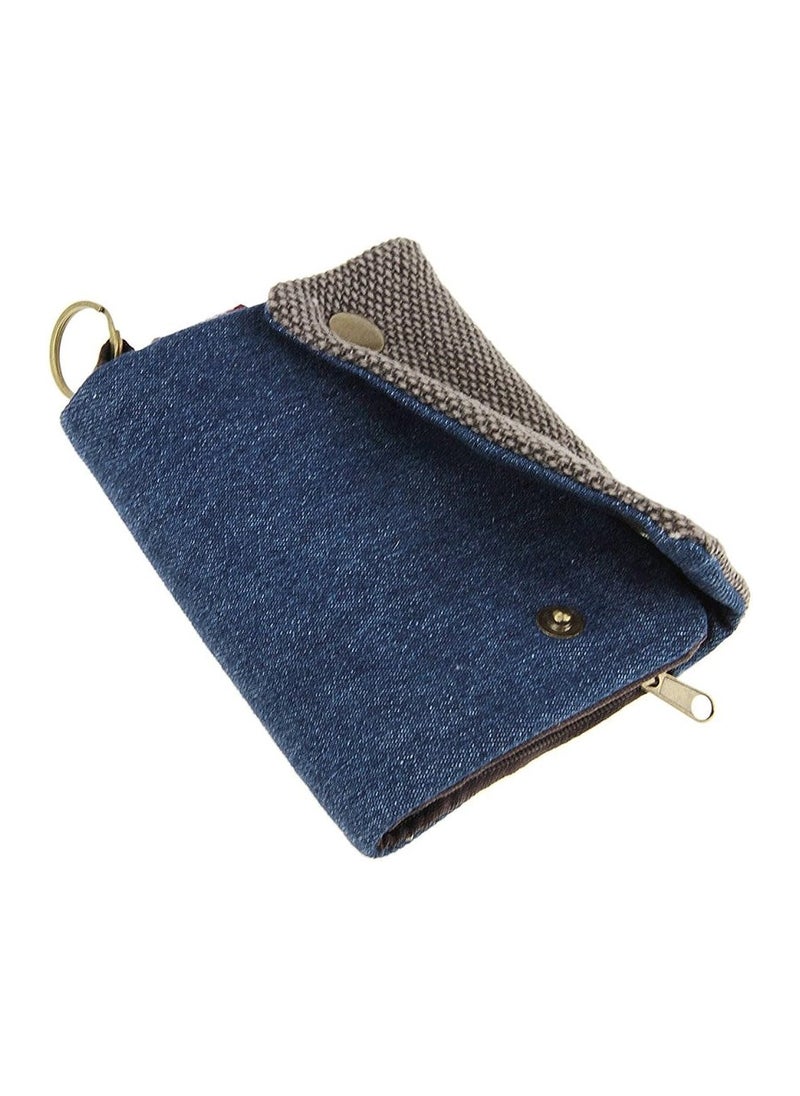 KASTWAVE - Unisex 3 Fold Canvas Wallets, Credit Card Wallet Zipper Card Bag, Button Closure Change Coin Purse Folding Short Wallet with Key Ring, Keychain Wallet for Women and Mens - Image 1