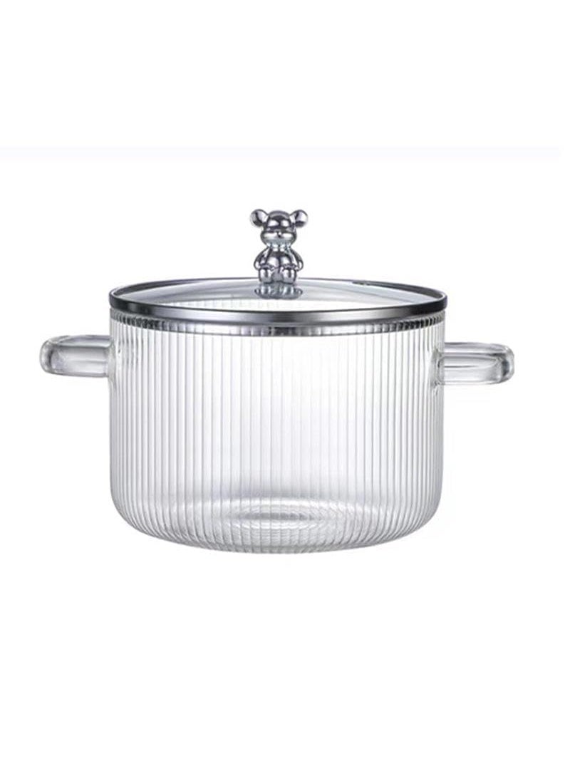 BLISS START BLISS START Clear Glass Simmer Pot with Lid HeatResistant Glass Saucepan with Cover Glass Cooking Pot on Stove for Pasta Noodle Soup Milk Tea Pack of 1 1600 ML  - Image 1