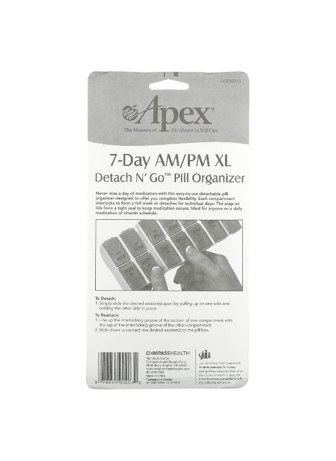 APEX - Apex, 7-Day AM/PM XL, Detach N' Go Pill Organizer, 1 Pill Organizer - Image 1