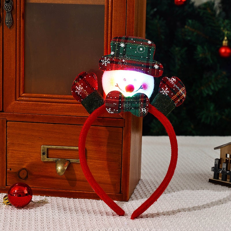 New Christmas Glowing Headband Santa Snowman E3-2 grid cloth raised hand headband snowman 