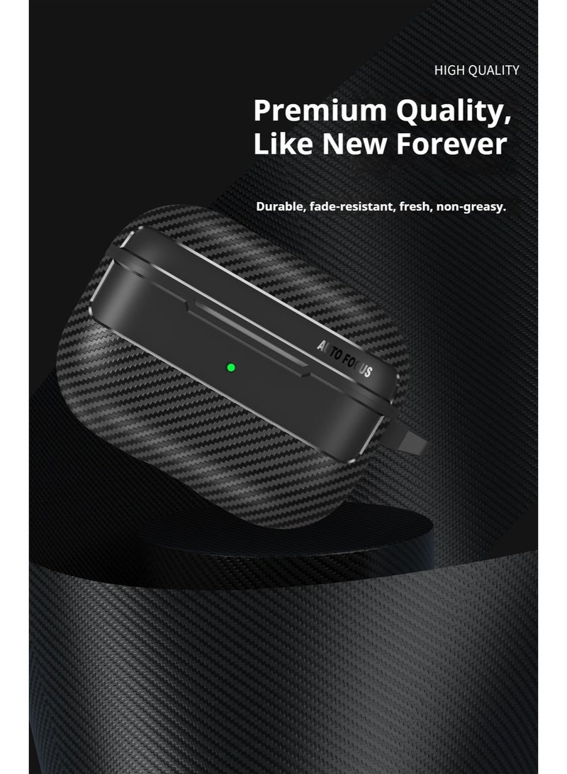 غطاء حماية مميز لـ AirPods Pro 3 – بتصميم نسيج ألياف الكربون، مقاوم للصدمات ومزود بحلقة معدنية، مقاوم للغبار والرش - Image 5