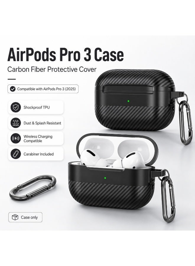 غطاء حماية مميز لـ AirPods Pro 3 – بتصميم نسيج ألياف الكربون، مقاوم للصدمات ومزود بحلقة معدنية، مقاوم للغبار والرش - Image 2