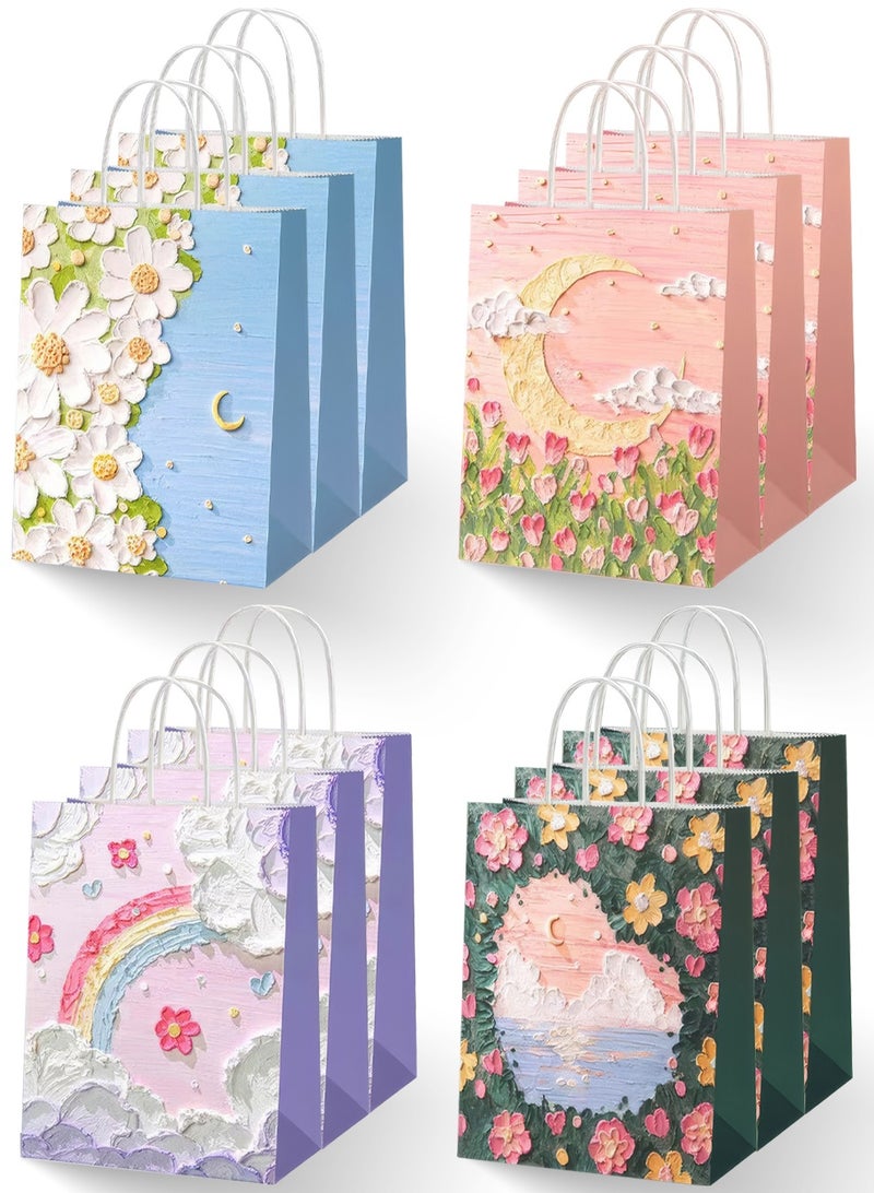  إيسو أكياس هدايا EYSOO، عبوة من 12 كيسًا ورقيًا بمقبض لحفلات الزفاف وأعياد الميلاد (27*11 سم، 4 أنماط) - Image 1