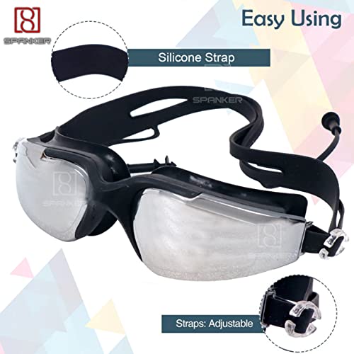Spanker Aqua Wide View Swim Goggles with Ear Plugs, UV Protection No Leaking Anti Fog Lens Swimming Glasses for Adult Women Men and Youth , Black SSTP - Image 3