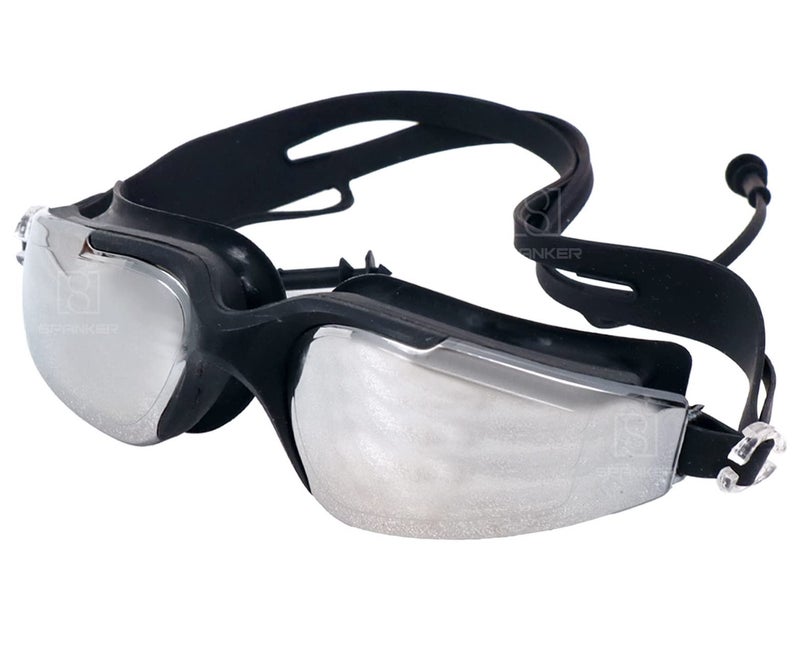 Spanker Aqua Wide View Swim Goggles with Ear Plugs, UV Protection No Leaking Anti Fog Lens Swimming Glasses for Adult Women Men and Youth , Black SSTP - Image 1