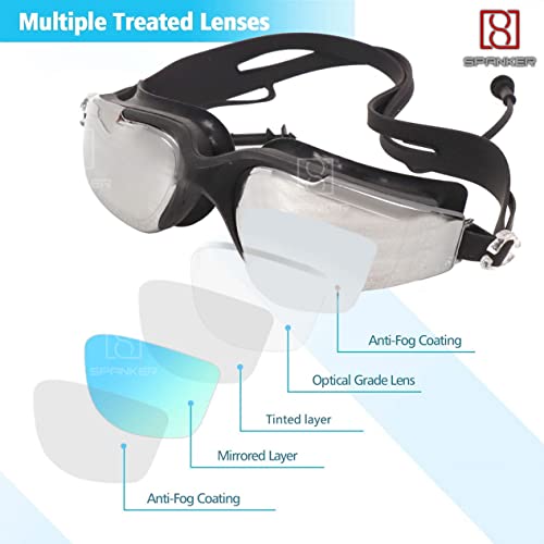 Spanker Aqua Wide View Swim Goggles with Ear Plugs, UV Protection No Leaking Anti Fog Lens Swimming Glasses for Adult Women Men and Youth , Black SSTP - Image 2