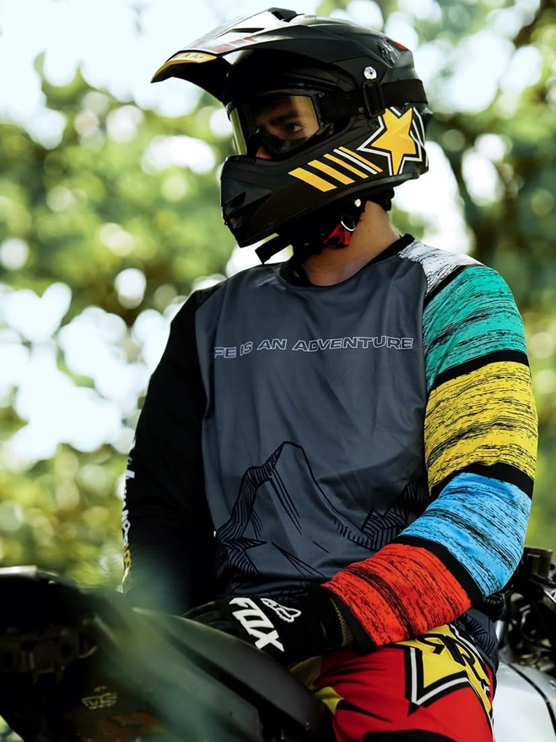 WANDERLOOMS Himalayan High Jersey Tshirt for Men | Graphic Printed Round Neck Full Sleeve Riding Jersey for Bikers | Sports Tshirt for Men Grey - Image 3