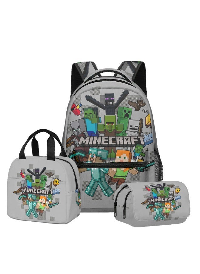 ماين كرافت جديد ماين كرافت على ظهره حقيبة الغداء طبقة مزدوجة مقلمة ثلاث قطع دعوى الرجال والنساء الترفيه الرياضة حقيبة السفر طالب حقيبة المدرسة - Image 1