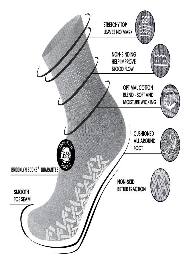 Brooklyn Socks 6 Pairs of Non-Skid Diabetic Cotton Quarter Socks with Non Binding Top (Grey, 13-15) - Image 4