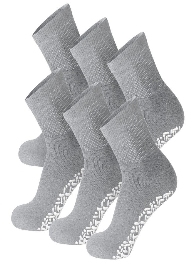 Brooklyn Socks 6 Pairs of Non-Skid Diabetic Cotton Quarter Socks with Non Binding Top (Grey, 13-15) - Image 1