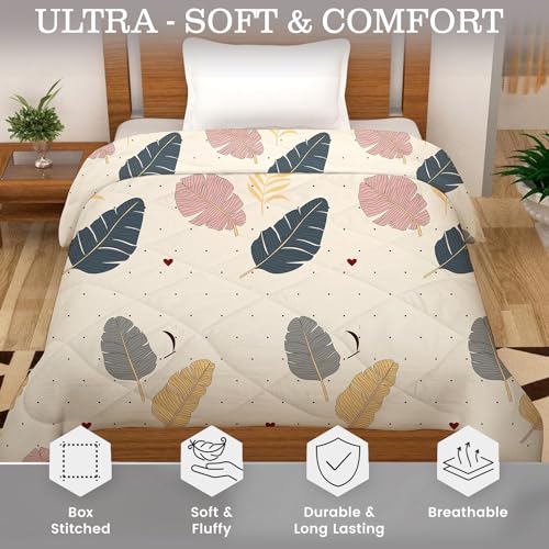 FRESH FROM LOOM microfiber Rotary Printed Micro Fiber Comforter|Dohar|Quit|Single Bed|Double Weaved|Washable|Hypoallergenic Skin Friendly (Beige|60x90 INCHES, Single Bed)| TC - 300 - Image 2