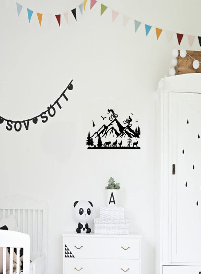 SUPERDANT 2 Sheets Wall Sticker Mountain Bike Riding Outdoor Sport Wall Decal Peak Forest Animals Pattern Vinyl Wallpaper Art Stickers for Home Living Room Bedroom Decor Black - Image 4