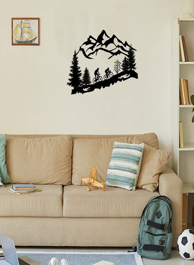 SUPERDANT 2 Sheets Wall Sticker Mountain Bike Riding Outdoor Sport Wall Decal Peak Forest Animals Pattern Vinyl Wallpaper Art Stickers for Home Living Room Bedroom Decor Black - Image 3