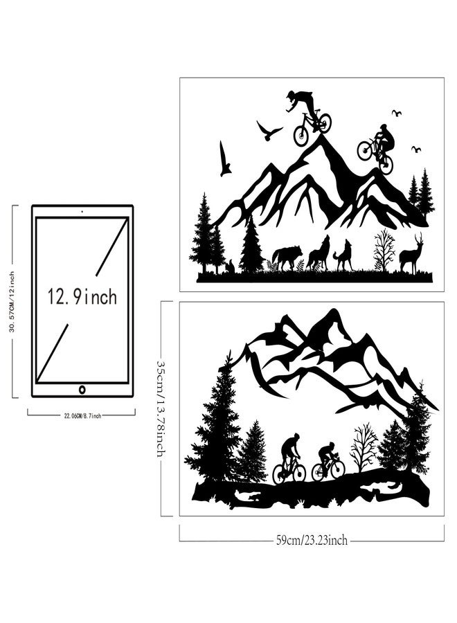 SUPERDANT 2 Sheets Wall Sticker Mountain Bike Riding Outdoor Sport Wall Decal Peak Forest Animals Pattern Vinyl Wallpaper Art Stickers for Home Living Room Bedroom Decor Black - Image 2