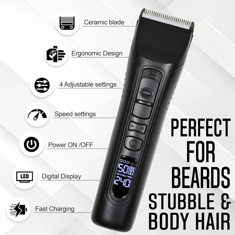 Brio مقلمة لحية Beardscape V1 للرجال احترافية بشفرة سيراميك منخفضة الاحتكاك، مقلمة شعر احترافية بدون سلك للحلاقين مع زمن بطارية طويل يصل إلى 4 ساعات، مثالية للحية والجسم (أسود) - Image 4