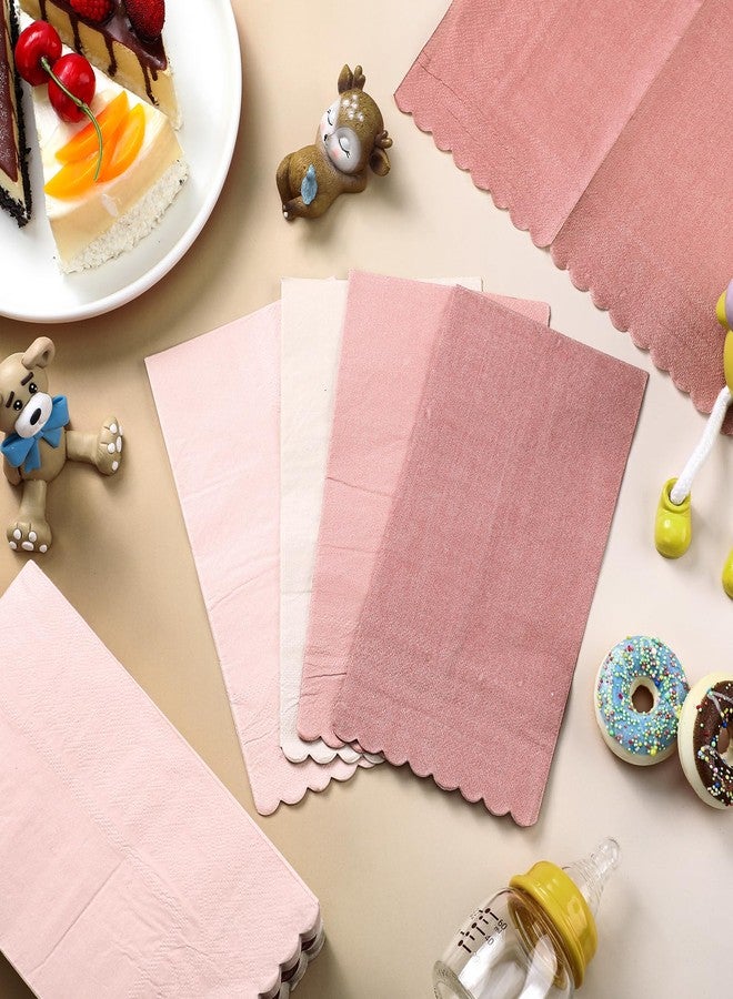 Zhanmai 100 Pack Cocktail Napkins 4.3 x 7.9 Inch Scalloped Napkins Beverage Gradient Color Paper with Scalloped Edges Thick Disposable Luncheon for Party Supplies (Dusty Pink) - Image 3