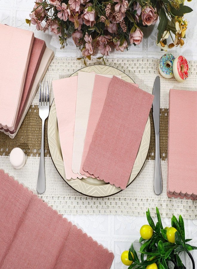 Zhanmai 100 Pack Cocktail Napkins 4.3 x 7.9 Inch Scalloped Napkins Beverage Gradient Color Paper with Scalloped Edges Thick Disposable Luncheon for Party Supplies (Dusty Pink) - Image 4