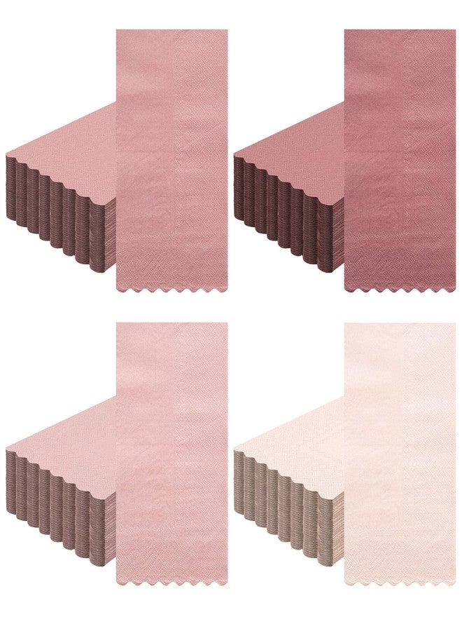 Zhanmai 100 Pack Cocktail Napkins 4.3 x 7.9 Inch Scalloped Napkins Beverage Gradient Color Paper with Scalloped Edges Thick Disposable Luncheon for Party Supplies (Dusty Pink) - Image 1