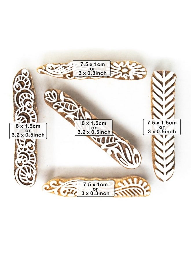 | Set Of 5 | Wooden Stamp Block, Printing Stamp Design Set | Block For Printing Saree Border | Dresses, Craft Card Making, Scrapbook, Clay Pottery