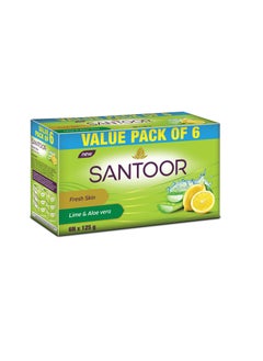 Santoor Santoor Aloe Fresh Soap Pack of 6 with Aloe Vera and Lime  - Image 1