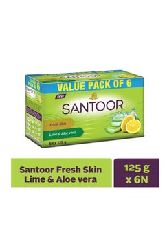 Santoor Santoor Aloe Fresh Soap Pack of 6 with Aloe Vera and Lime  - Image 2