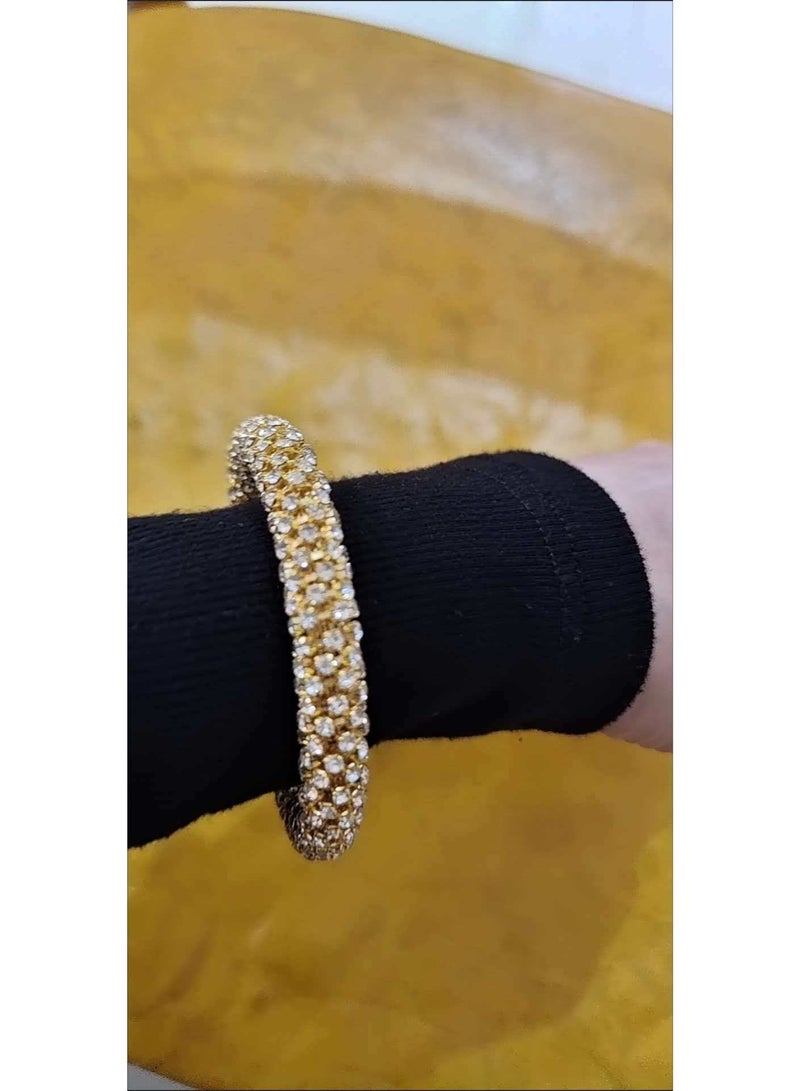 Luxury Full Crystal Open Bangle, Gold-Plated Rhinestone Stretch Bracelet - Image 2