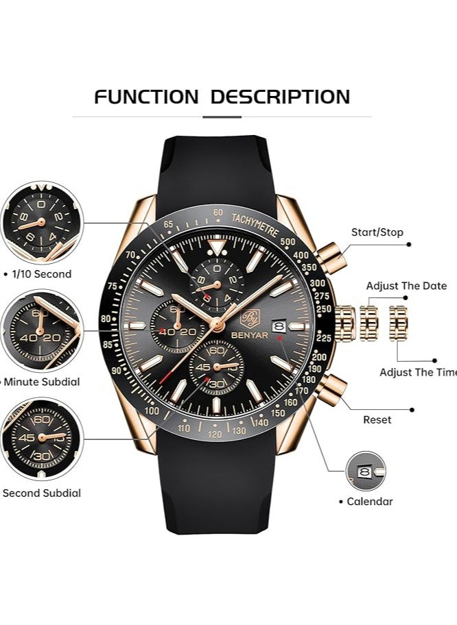 BENYAR Watches for Men Watch Quartz Luxury Chronograph Water Resistant Watch 5140 220mm  - Image 3