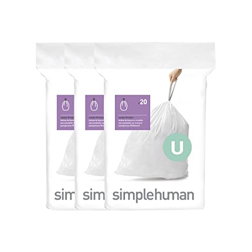 simplehuman Code U 60 Count, Dispenser Pack Custom Fit Liners, Drawstring Trash Bags, 55 Liter / 14.5 Gallon, White - Image 1