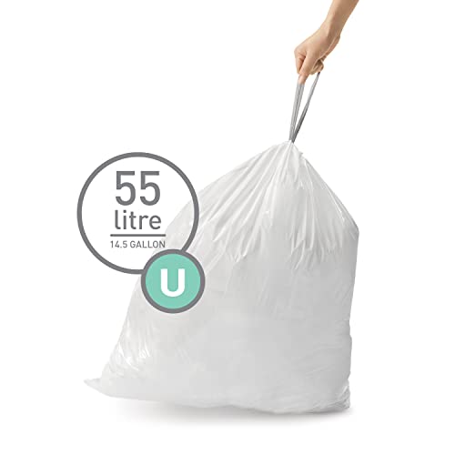 simplehuman Code U 60 Count, Dispenser Pack Custom Fit Liners, Drawstring Trash Bags, 55 Liter / 14.5 Gallon, White - Image 2