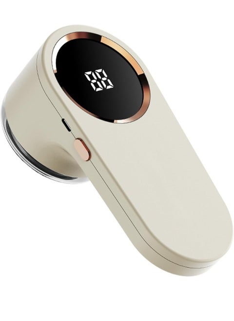 White Rechargeable Fabric Shaver with Digital Display – 6-Blade Design & Safety Lock for Removing Fuzz, Pills, and Lint from Clothes, Furniture, Sofas & Blankets