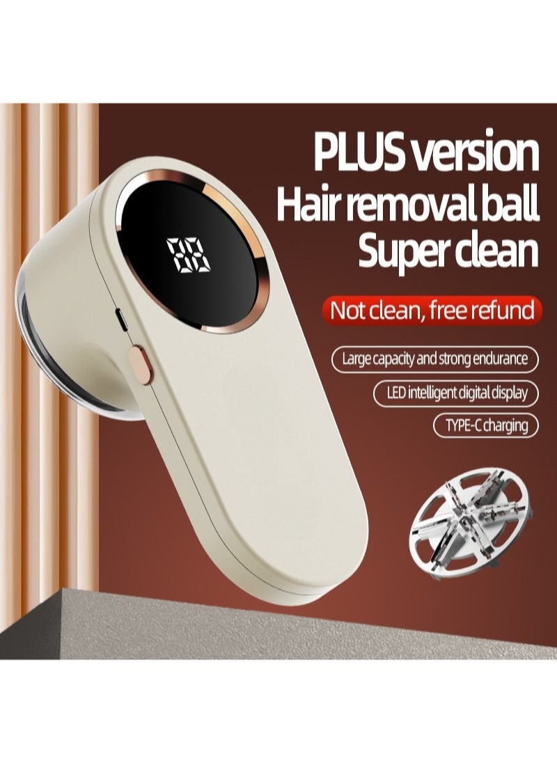 White Rechargeable Fabric Shaver with Digital Display – 6-Blade Design & Safety Lock for Removing Fuzz, Pills, and Lint from Clothes, Furniture, Sofas & Blankets