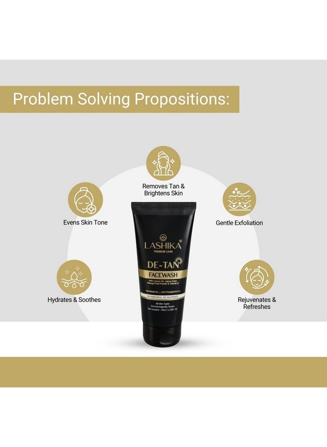 LASHIKA Premium Care De-Tan Face Wash | With Lemon Oil, Jojoba Ester, Orange Peel Powder & Vitamin-C | Tan Removal, Anti-Pigmentation | For Deep Cleaned Skin - 70ml - Image 2