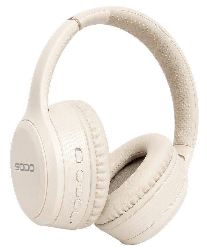 سماعة رأس لاسلكية SODO SD-1013 بلوتوث 5.3 مع منفذ كارت TF وميكروفون - بيج