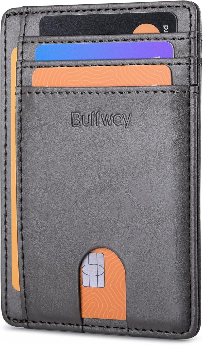 Buffway محفظة جلدية رفيعة وعصرية لحجب RFID للرجال والنساء - رمادي ألاسكا - Image 1