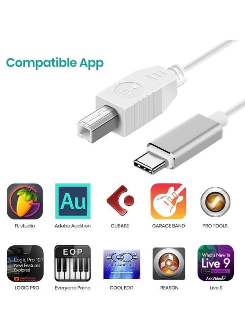 Excefore - USB C MIDI Cable, Type C to USB 2.0 MIDI Interface Cable for Samsung, Huawei Laptop, MacBook to Connect with Printer, Midi Controller, Midi Keyboard, Audio Interface and More (1m, White) - Image 1