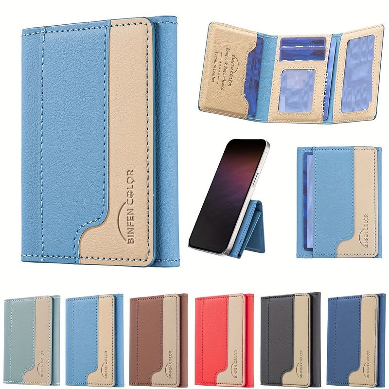 Light Blue Magnetic Card Holder Flip Case With Rfid For Iphone Samsung - Image 1