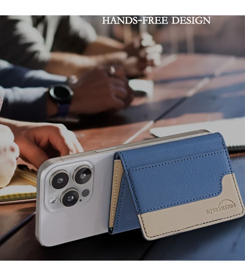Light Blue Magnetic Card Holder Flip Case With Rfid For Iphone Samsung - Image 4