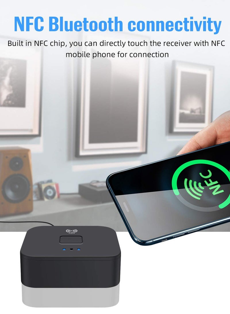Zikra محول استقبال صوتي بلوتوث 5.0 مع NFC، موسع بلوتوث لاسلكي لمدخل 3.5 مم AUX أو RCA، مثالي لبث الموسيقى على أنظمة الصوت في السيارة والمنزل. - Image 3