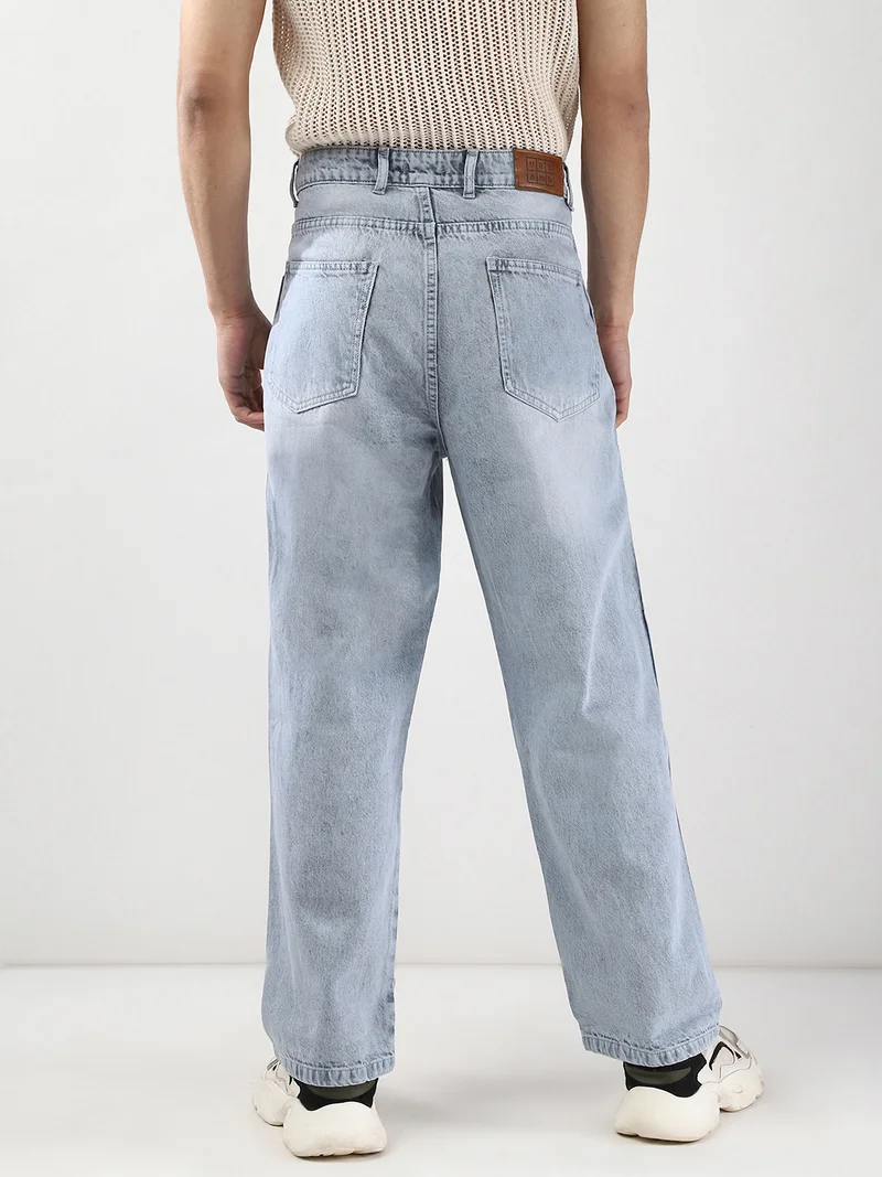 Urbano Fashion  Urbano Fashion Men's Ice Grey Loose Baggy Fit Cut and Sew Panelled Jeans Non-Stretchable  | Best Price UAE